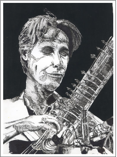 sketch of a sitar player